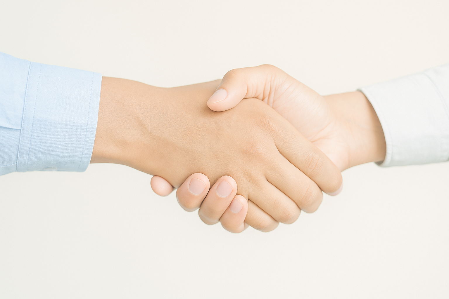 Business professionals shaking hands in a modern office